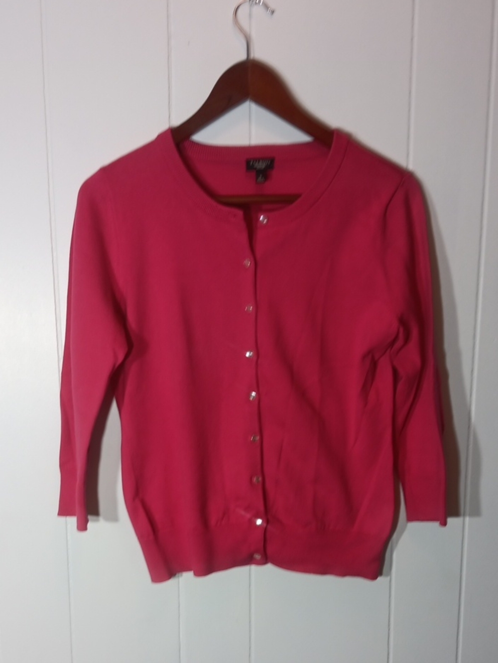 Talbots Bright Pink Button-Front Crew Cardigan